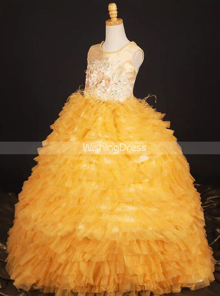 Orange Tiered Girls Pageant Dresses,Big Girls Pageant Ball Dress,GPD0005