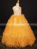 Orange Tiered Girls Pageant Dresses,Big Girls Pageant Ball Dress,GPD0005