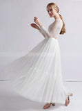 Outdoor Wedding Dress,Long Sleeves Ankle Length Wedding Dress,WD00397