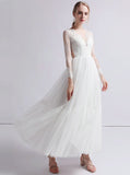 Outdoor Wedding Dress,Long Sleeves Ankle Length Wedding Dress,WD00397