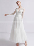 Outdoor Wedding Dress,Long Sleeves Ankle Length Wedding Dress,WD00397