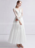 Outdoor Wedding Dress,Long Sleeves Ankle Length Wedding Dress,WD00397