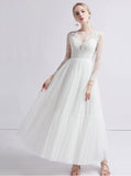 Outdoor Wedding Dress,Long Sleeves Ankle Length Wedding Dress,WD00397