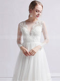 Outdoor Wedding Dress,Long Sleeves Ankle Length Wedding Dress,WD00397