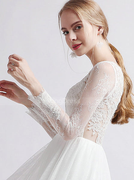 Outdoor Wedding Dress,Long Sleeves Ankle Length Wedding Dress,WD00397