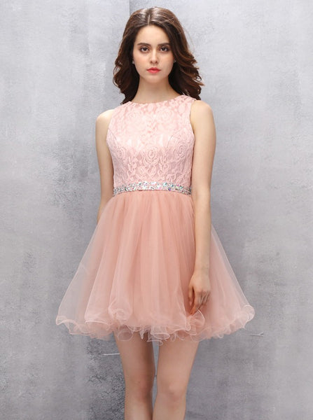 Peach Homecoming Dresses,Lace Sweet 16 Dress,Short Sweet 16 Dresses,Sw00014