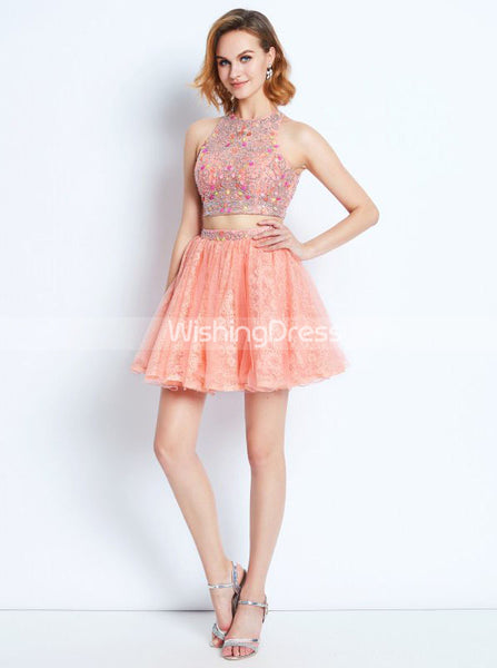 Peach Homecoming Dresses,Two Piece Homecoming Dress,Cocktail Dress for Teens,HC00154