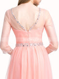 Peach Junior Prom Dresses,Prom Dress with Sleeves,Tulle Prom Dress,PD00338