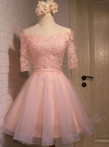 Peach Sweet 16 Dress,Off the Shoulder Sweet 16 Dress,Sweet 16 Dress with Short Sleeves,SW00020