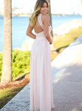 Pearl Pink Bridesmaid Dress,Chiffon Long Bridesmaid Dress,High Neck Bridesmaid Dress,BD00132