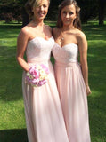 Pink Bridesmaid Dress,Lace Chiffon Bridesmaid Dress,Modest Long Bridesmaid Dress,BD00008