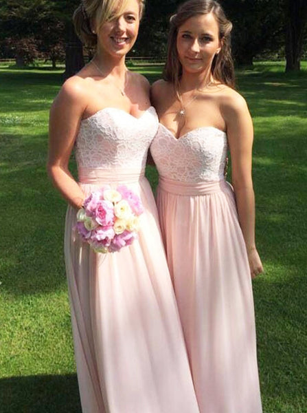 Pink Bridesmaid Dress,Lace Chiffon Bridesmaid Dress,Modest Long Bridesmaid Dress,BD00008