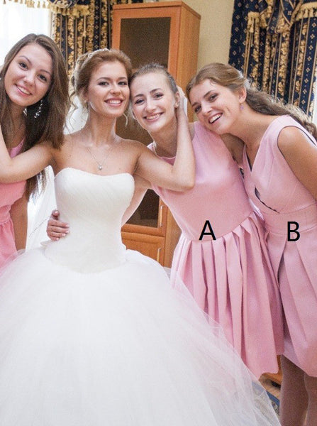 Pink Bridesmaid Dress,Mismatched Bridesmaid Dress,Short Bridesmaid Dress,BD00051