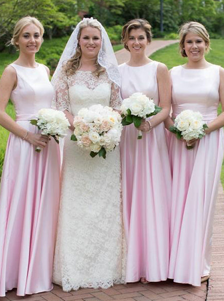 Pink Bridesmaid Dress,Satin Bridesmaid Dress,Long Bridesmaid Dress,BD00172