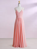 Pink Bridesmaid Dress,Spaghetti Straps Bridesmaid Dress,Chiffon Bridesmaid Dress,BD00188
