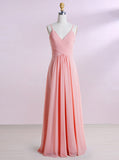 Pink Bridesmaid Dress,Spaghetti Straps Bridesmaid Dress,Chiffon Bridesmaid Dress,BD00188