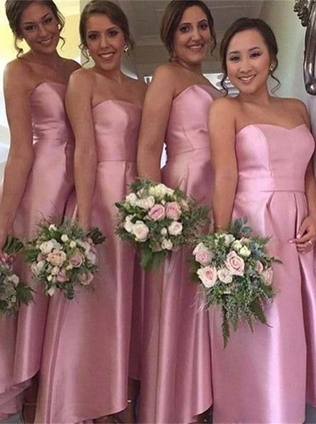 Pink Bridesmaid Dress,Taffeta Bridesmaid Dress,High Low Bridesmaid Dress,BD00093