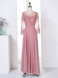 Pink Bridesmaid Dress with Sleeves,Chiffon Bridesmaid Dress,Long Bridesmaid Dress,BD00189