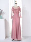 Pink Bridesmaid Dress with Sleeves,Chiffon Bridesmaid Dress,Long Bridesmaid Dress,BD00189