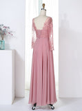Pink Bridesmaid Dress with Sleeves,Chiffon Bridesmaid Dress,Long Bridesmaid Dress,BD00189
