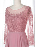 Pink Bridesmaid Dress with Sleeves,Chiffon Bridesmaid Dress,Long Bridesmaid Dress,BD00189