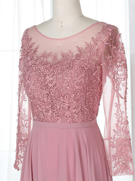 Pink Bridesmaid Dress with Sleeves,Chiffon Bridesmaid Dress,Long Bridesmaid Dress,BD00189