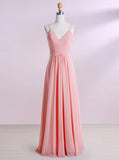 Peach Bridesmaid Dresses,Long Bridesmaid Dress,Spaghetti Straps Bridesmaid Dress,BD00262