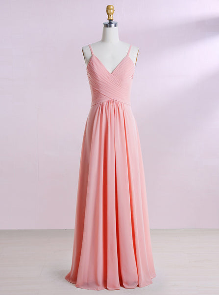 Peach Bridesmaid Dresses,Long Bridesmaid Dress,Spaghetti Straps Bridesmaid Dress,BD00262