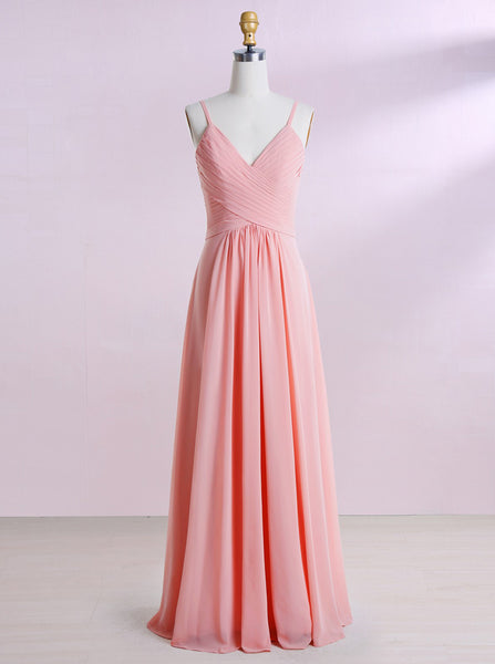 Peach Bridesmaid Dresses,Long Bridesmaid Dress,Spaghetti Straps Brides