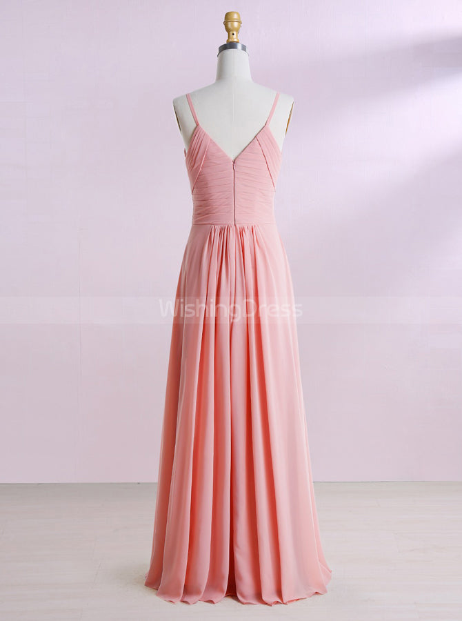 Peach Bridesmaid Dresses,Long Bridesmaid Dress,Spaghetti Straps Brides