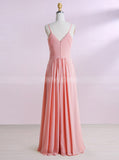 Peach Bridesmaid Dresses,Long Bridesmaid Dress,Spaghetti Straps Bridesmaid Dress,BD00262