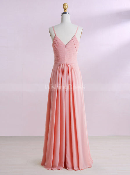 Peach Bridesmaid Dresses,Long Bridesmaid Dress,Spaghetti Straps Bridesmaid Dress,BD00262