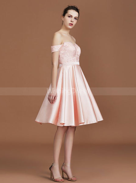 Pink Bridesmaid Dresses,Off the Shoulder Bridesmaid Dress,Short Bridesmaid Dress,BD00223