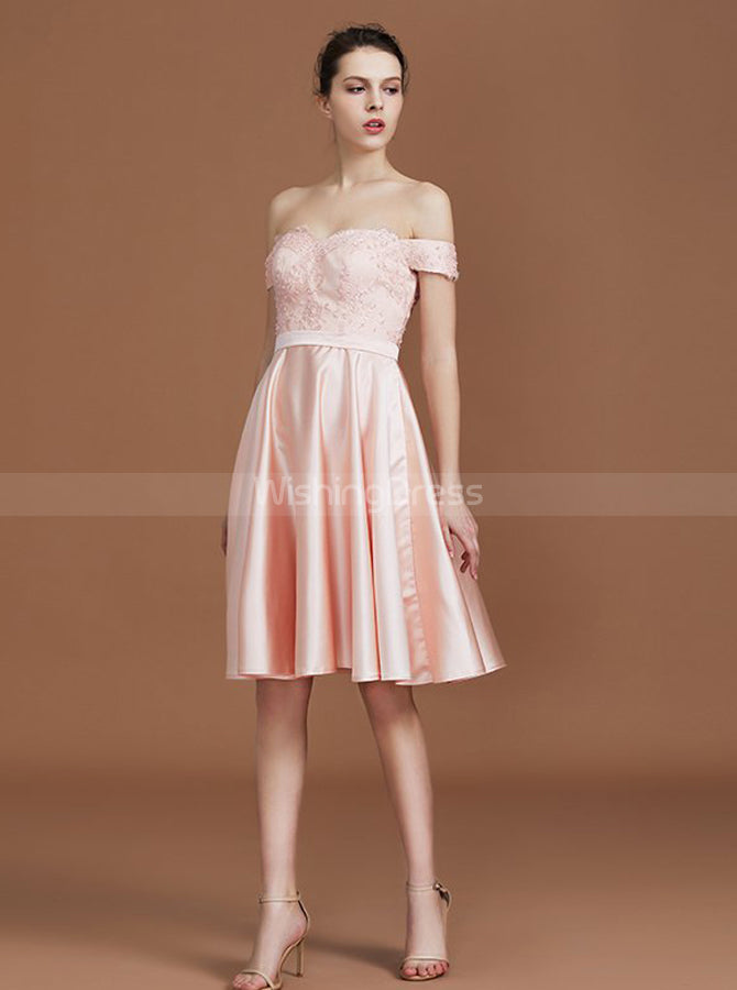 Pink Bridesmaid Dresses,Off the Shoulder Bridesmaid Dress,Short Brides
