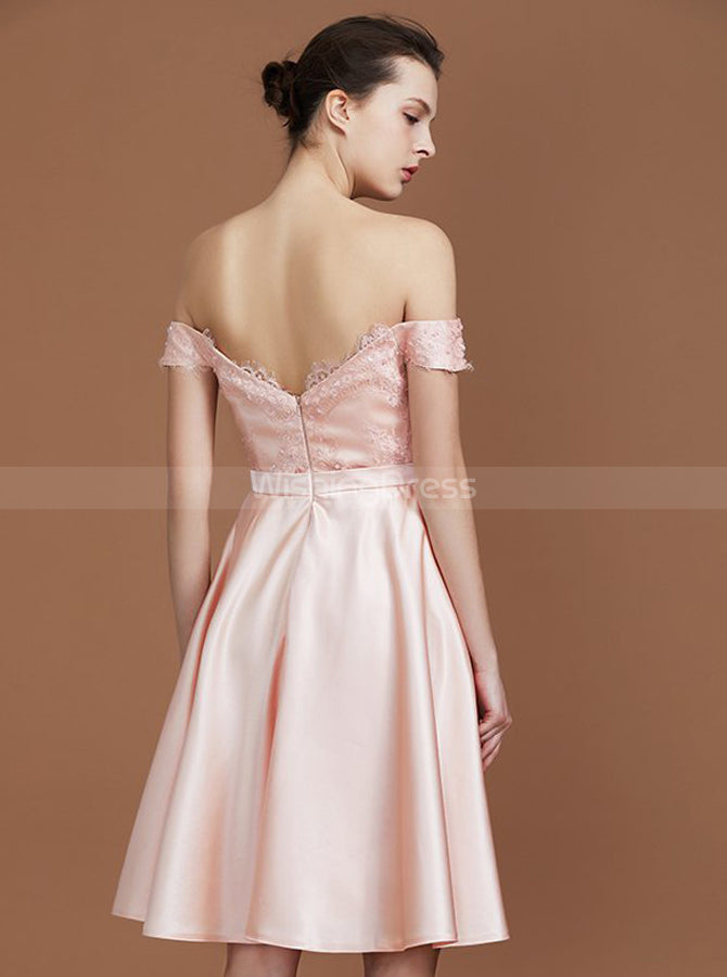 Pink Bridesmaid Dresses,Off the Shoulder Bridesmaid Dress,Short Brides
