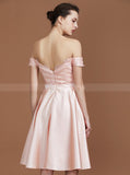 Pink Bridesmaid Dresses,Off the Shoulder Bridesmaid Dress,Short Bridesmaid Dress,BD00223