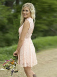 Pink Short Bridesmaid Dress,Lace Bridesmaid Dress,High Neck Bridesmaid Dress,BD00210