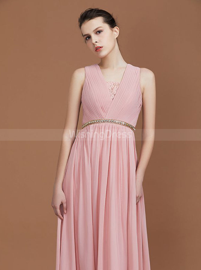 Pink Bridesmaid Dresses with Beaded Belt,Chiffon Bridesmaid Dress with Lace Back,BD00328, US18W / Red Pink Bridesmaid Dresses with Beaded Belt,Chiffon Bridesmaid Dress with Lace Back,BD00328, US18W / Red