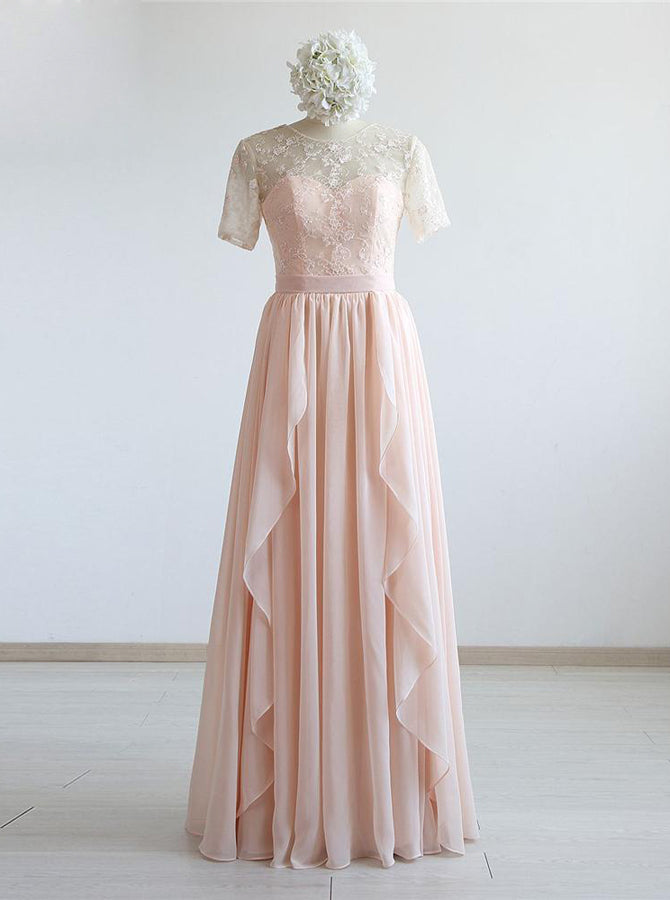Pink Bridesmaid Dresses with Sleeves,Elegant Bridesmaid Dress,BD00340