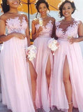 Pink Bridesmaid Dresses with Slit,Chiffon Prom Dress,BD00332