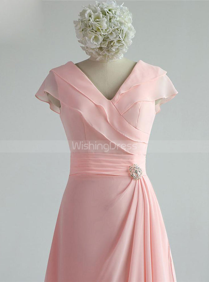 Pink Chiffon Bridesmaid Dresses,Ruffled Bridesmaid Dress,BD00343