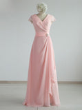 Pink Chiffon Bridesmaid Dresses,Ruffled Bridesmaid Dress,BD00343