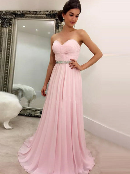 Pink Elegant Prom Dress,Graduation Dress,Chiffon Strapless Long Evening Dress PD00177