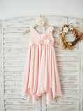 Pink Flower Girl Dress,Junior Empire Bridesmaid Dress,Girl Party Dress,FD00106