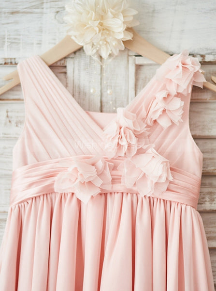 Pink Flower Girl Dress,Junior Empire Bridesmaid Dress,Girl Party Dress,FD00106