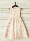 Pink Flower Girl Dress,Lace Flower Girl Dress with Cap Sleeves,FD00079