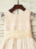 Pink Flower Girl Dress,Lace Flower Girl Dress with Cap Sleeves,FD00079
