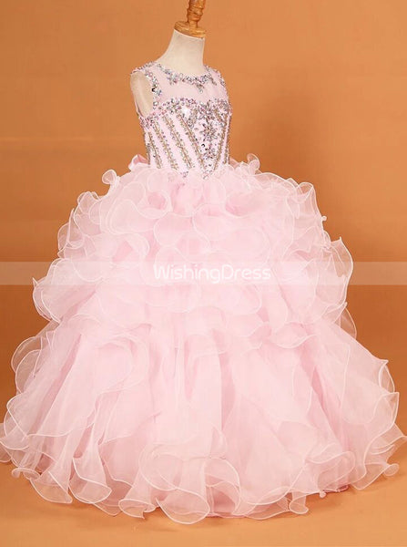 Pink Girls Pageant Dresses,Ruffle Formal Prom Dress for Teens,GPD0006