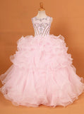 Pink Girls Pageant Dresses,Ruffle Formal Prom Dress for Teens,GPD0006