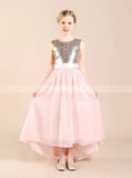 Pink High Low Junior Bridesmaid Dresses,Chiffon Girls Formal Dress,JB00050
